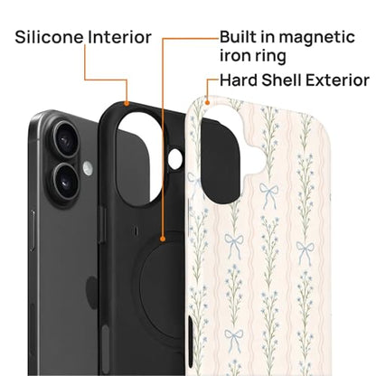 Magnetic for iPhone 16 Plus Case,[Compatible with Magsafe] Dual Layer Protective Heavy Duty Shockproof Rugged Drop Protection Bumper Hybrid Case - Blue Bow Stripes - color: Blue Bow Stripes, size: iPhone 16 Plus