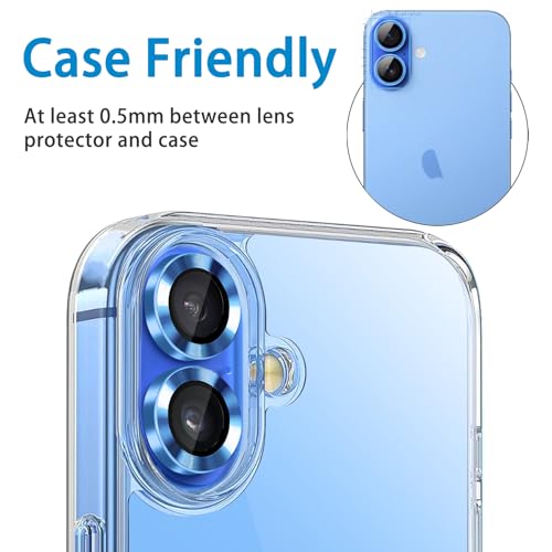 Designed for iPhone 16 and 16 Plus Camera Lens Protector, Metal Lens Cover 9H Tempered Glass Camera Cover Anti Scratch Shockproof Screen Protector, - color: Ultramarine
