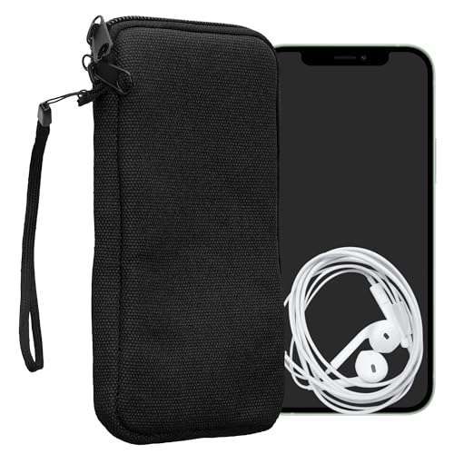 kwmobile Canvas Phone Pouch XL - 6.7/6.8" - Universal Cell Sleeve Mobile Bag with Zipper and Soft Microfibre Lining - Black - color: black