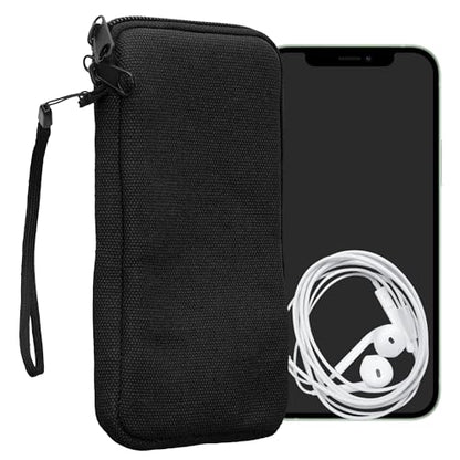 kwmobile Canvas Phone Pouch XL - 6.7/6.8" - Universal Cell Sleeve Mobile Bag with Zipper and Soft Microfibre Lining - Black - color: black