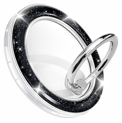 Magnetic Phone Ring Holder for MagSafe,360 Degree Rotation Magnet Cell Phone Grip Glitter Design Stand Finger Ring Kickstand for Smartphone - Black