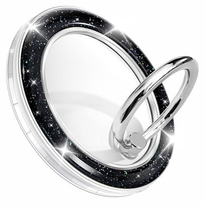 Magnetic Phone Ring Holder for MagSafe,360 Degree Rotation Magnet Cell Phone Grip Glitter Design Stand Finger Ring Kickstand for Smartphone - Black