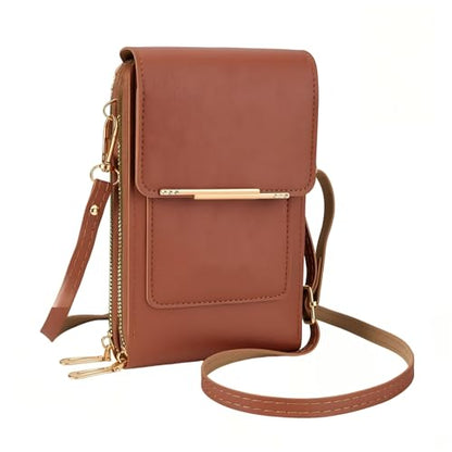 Women's Phone Messenger Bag, Crossbody Phone Wallet, RFID Touch Screen Crossbody Phone Purse, Anti-Theft Shoulder Strap - color: Brown