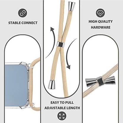 for iPhone 14 Crossbody Case Clear Wearable Adjustiable Shoulder Neck Lanyard Strap Cover Women Girls Soft Slim Protective Hanging Phone Mobile Case for iPhone 14 - Beige - size: for iPhone 14