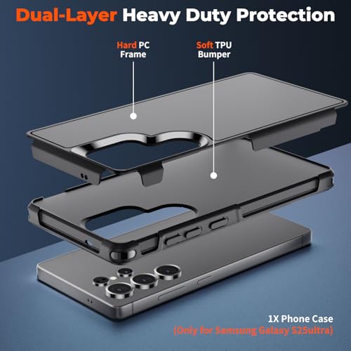 zapica Designed for Samsung Galaxy S25 Ultra Case, Black | Military Grade Drop Protection, Dual Layer Structure Design, Heavy Duty Shockproof Non-Slip Phone Cover - color: Black, size: Samsung Galaxy S25 Ultra 6.9''