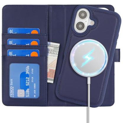 Ｈａｖａｙａ for iPhone 16 Case Detachable Wallet Case with Card Holder，2 in 1 Pu Leather Flip Folio Credit Card Slots Stand Compatible Magsafe Magnetic Shockproof Phone Cover (6.1")-Blue - color: Blue-Detachable