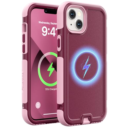Follaroma for iPhone 13 Case, Heavy Duty Magnetic Cases, Purple Pink,6.1" | Compatible with MagSafe, Heavy Duty Shock proof,Military-Grade Anti-Drop Protective,Dual Layer Magnetic Protection Phone Case - color: Purple Pink