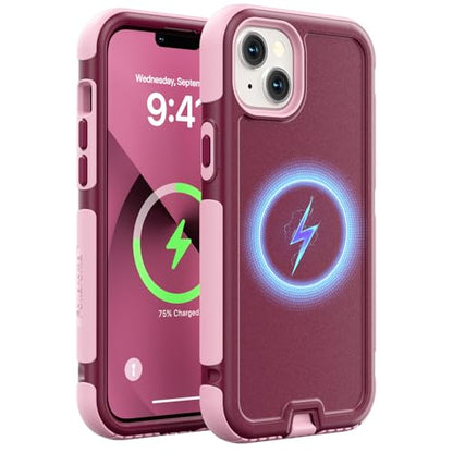 Follaroma for iPhone 13 Case, Heavy Duty Magnetic Cases, Purple Pink,6.1" | Compatible with MagSafe, Heavy Duty Shock proof,Military-Grade Anti-Drop Protective,Dual Layer Magnetic Protection Phone Case - color: Purple Pink