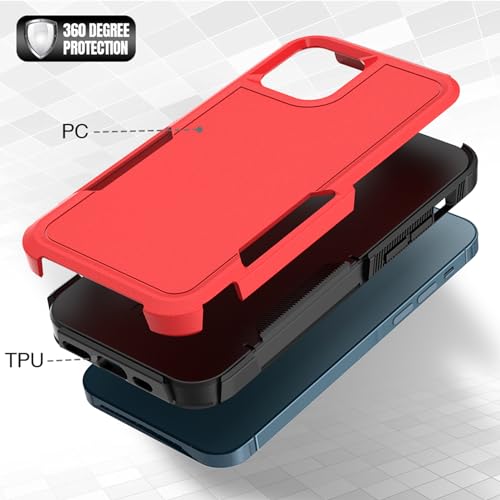 for iPhone 12 / iPhone 12 PRO Case: Dual Layer Protective Heavy Duty Cell Phone Case Shockproof Rugged Bumper Tough with Screen Protector - Military Grade Drop Tested for iPhone 12/12 PRO, Red - color: Red (PC) + Black (TPU)