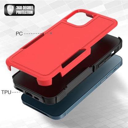 for iPhone 12 / iPhone 12 PRO Case: Dual Layer Protective Heavy Duty Cell Phone Case Shockproof Rugged Bumper Tough with Screen Protector - Military Grade Drop Tested for iPhone 12/12 PRO, Red - color: Red (PC) + Black (TPU)