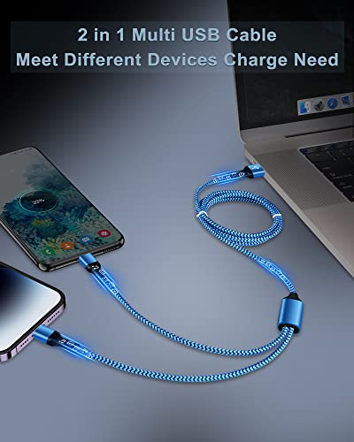 Multi USB Charger Cable, 2 in 1 USB C and Lightning Charging Cable Cord 4FT - color: Blue