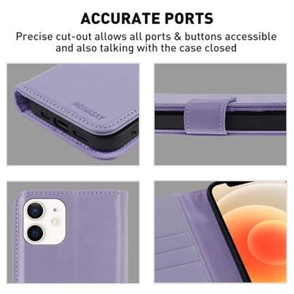 MONASAY Wallet Case Compatible for iPhone 12 mini 5G 5.4-inch,[Glass Screen Protector Included] [RFID Blocking] Flip Folio Leather Cell Phone Cover with Credit Card Holder, Lavenders - color: Lavenders