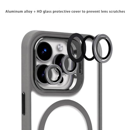 Lens Holder Transparent Case for iPhone16 Pro Max, Anti-Yellowing Soft Edge and Anti-Scratch Hard Back, Shockproof Magnetic Phone Case for 12/13/14/15/16 Pro Max (15Promax,Blue)
