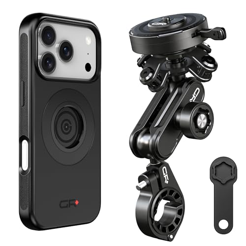 Motorcycle Phone Mount with Vibration Dampener Anti-theft 0.87''-1.26'' Handlebar Phone Mount for iPhone 17 Pro Max Aluminum Alloy Handlebar Mount High-Speed Secure Lock