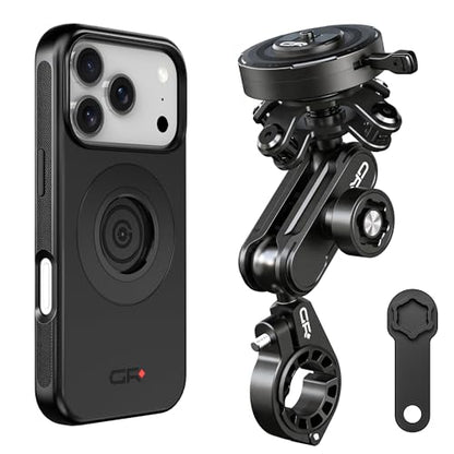 Motorcycle Phone Mount with Vibration Dampener Anti-theft 0.87''-1.26'' Handlebar Phone Mount for iPhone 17 Pro Max Aluminum Alloy Handlebar Mount High-Speed Secure Lock