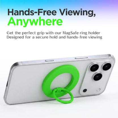 FELONY CASE - Neon Green Ring Grip and Stand - Version 2.0, Improved Stronger Magnet, Magnetic Phone Ring Holder for MagSafe Compatible iPhone 17,16, 15, 14, 13, 12, Pro Max, Air - Drop Protection - color: Neon Green