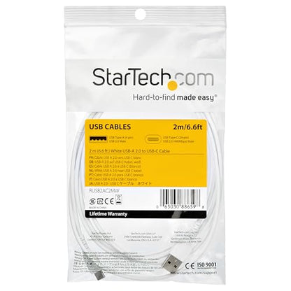 StarTech 6.6ft/2m USB-A to USB-C Cable, White, 3A, USB 2.0 - size: 6 ft / 2 m, style: white