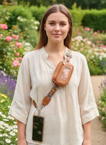 Clip and Go strap for phone with Leather Wallet crossbody phone - color: Brown