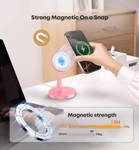 TXXTOL Magnetic Wireless Charger iPhone Stand, 15W Fast Mag-Safe Charger iPhone 17/17 Air/17 Pro/17 Pro Max 16/15/14/13/12 Series Magnet Wireless Charging Station/Pad/AirPods for Home, Office, Travel - color: 1Pack Pink