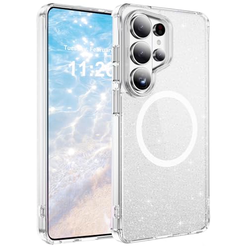 LEMAXELERS Magnetic Glitter Case for Samsung Galaxy S26 Ultra -Clear SF | Clear Crystal Bling Case, Compatible with MagSafe, Shockproof Sparkly Cute Women Girl Cover for Samsung Galaxy S26 Ultra - color: Clear, size: Galaxy S26 Ultra