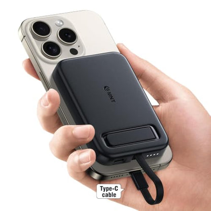 USB-C Portable Charger Compatible with iPhone 15, 16, 17 & Android Devices Power Bank Magnetic Battery & Adjustable Stand TSA Travel Approved USB Rechargeable Built-in Cable Black - color: Black
