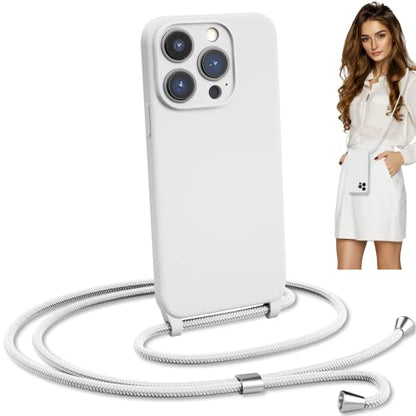 Crossbody Lanyard Strap Case for iPhone 14 Pro Max, Neck Cross Body, Adjustable Holder Removable, Drop Protection Shockproof, Hands-Free Silicone Case 6.7 inch, 150 cm Strap, iP14PM - White - color: White