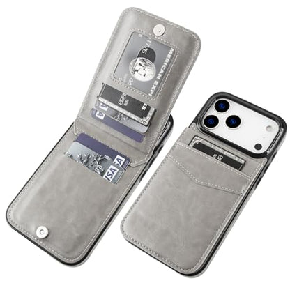 KIHUWEY for iPhone 17 Pro Max Wallet Case Card Holder Kickstand, Gray | Credit Card Slots, PU Leather, Magnetic Clasp, Flip Heavy Duty Protection Cover for Men - color: Gray