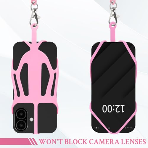 HOTEMIA Silicone Phone Lanyard Holder with Carabiner, Universal Phone Strap,Anti-Theft Phone Case with retractable tether - color: Pink
