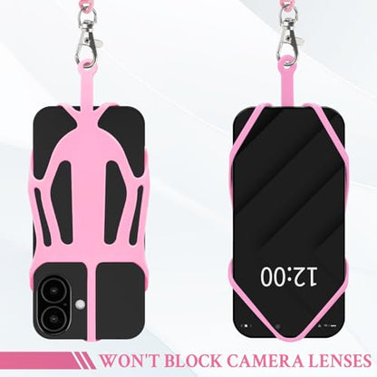 HOTEMIA Silicone Phone Lanyard Holder with Carabiner, Universal Phone Strap,Anti-Theft Phone Case with retractable tether - color: Pink