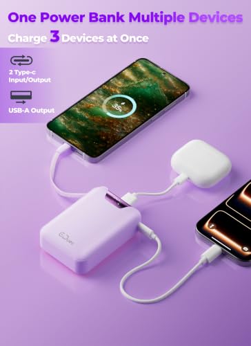 M2 Portable Charger, 20000mAh Power Bank, PD 35W Ultra Fast USB-C Built-in Cable, Compact Cute Mini External Battery Pack for iPhone, Samsung, Android iPad (Purple) - color: Purple