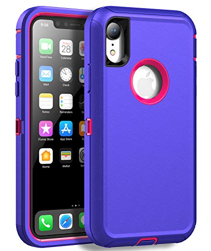MXX Compatible with iPhone Xr Case, 3-Layer Super Protective Full Heavy Duty Body Tough Rugged Bumper Cover, Shock & Dust Proof, Designed for Apple Xr Phone Case 6.1" Purple/Pink - color: Purple/Pink