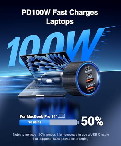 USB C Car Charger Fast Charge,200W Dual PD 4-Port Cigarette Lighter Adapter