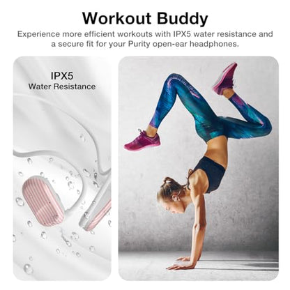 Purity Air Open Ear Headphones - True Air Conduction Wireless Bluetooth Open Ear Earbuds with Dual Mic for iPhone/Android - Secured Long Wearing Comfort, Sports Sweat Resistant (Pink Stripes) - color: Pink Stripes