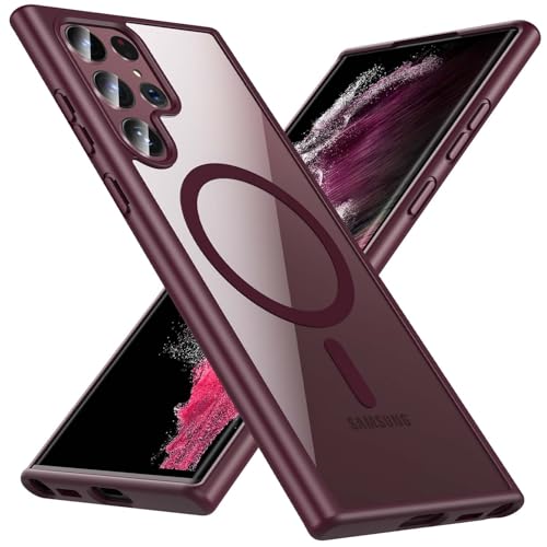 Hensinple for Samsung Galaxy S22 Ultra Case Magnetic, Galaxy S22 Ultra Phone Case [Compatible with Magsafe], Clear Hard Back Slim Shockproof Magnetic Cover Case 6.8 Inch, Burgundy - color: Burgundy-S22 Ultra, size: Galaxy S22 Ultra 6.8 inch
