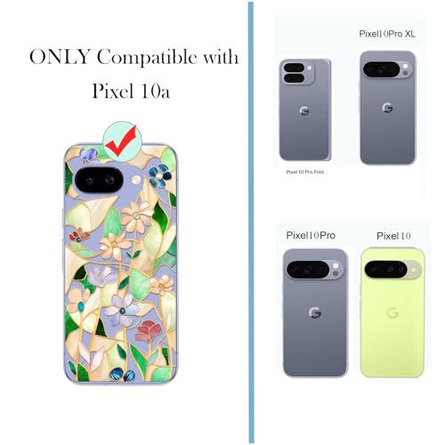 Unov for Pixel 10a Case, Clear with Design, Slim Fit Good Grip, Embossed Phone Case, Shockproof Protective Cover, Raised Camera Protection, Soft TPU, Stained Glass Flower - color: Stained Glass Flower