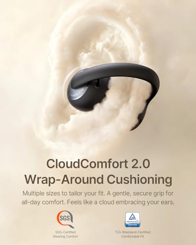 Baseus Bowie MC2 Open Ear Clip On Earbuds, CloudComfort 2.0 Wrap-Around Design, LDAC Hi-Res Audio, Bluetooth 6.0, 55H Playtime, 4-Mic AI Clear Call, IP67 Waterproof for Running Gym Workouts - color: Black
