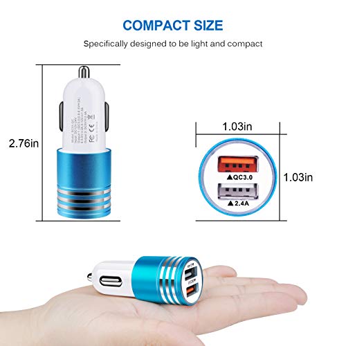 Fast Charging Car Charger,Quick Charge 3.0+2.4A Dual Port USB Cigarette - color: Blue