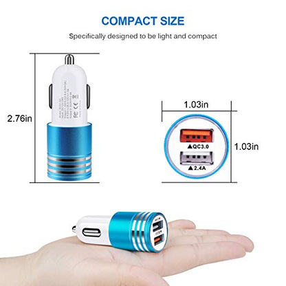 Fast Charging Car Charger,Quick Charge 3.0+2.4A Dual Port USB Cigarette - color: Blue