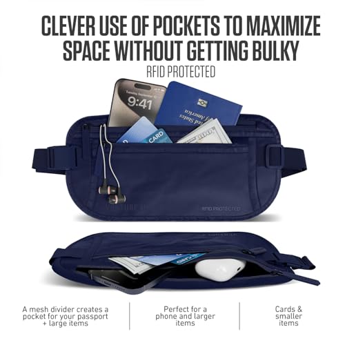 VENTURE 4TH Travel Money Belt, RFID Blocking Passport Holder - Sleek Navy - color: Sleek Navy Blue