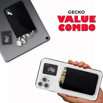 Phone Wallet - Adhesive Card Holder - Cell Phone Pouch - Stick on Lycra Pocket by Gecko - Carry Credit Cards and Cash - color: COMBO - GECKO