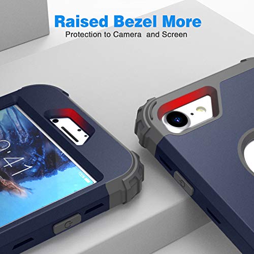 IDweel for iPhone 8 Case with Tempered Glass Screen Protector, for iPhone 7 Case, 3 in 1 Shockproof Slim Hybrid Heavy Duty Hard PC Cover Soft Silicone Bumper Full Body Case, Blue - color: Blue