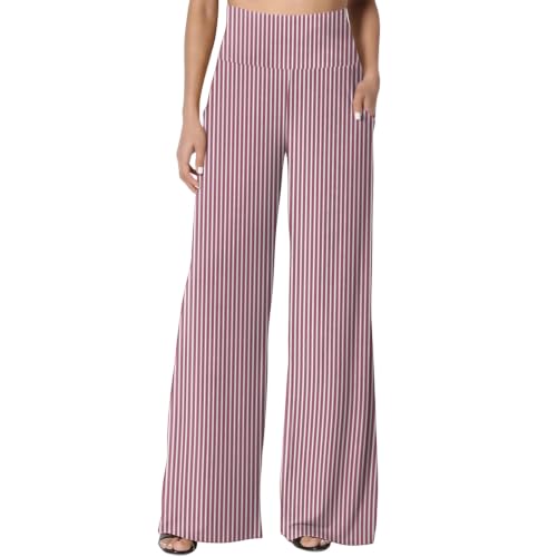 Women's Palazzo Lounge Wide Leg Casual High Waist Flowy Pants with Pockets - color: 02-vermilion, size: X-Large