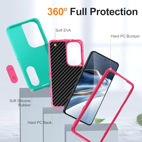 for Samsung Galaxy S26 Plus Case with Kickstand Case 3-Layer Military Grade Protective Case Cover Silicone Heavy Duty Rugged Shockproof for Galaxy S26+ Plus Phone Case (Cyan+Rose Red) - color: Cyan+Rose Red