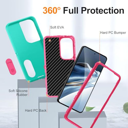 for Samsung Galaxy S26 Plus Case with Kickstand Case 3-Layer Military Grade Protective Case Cover Silicone Heavy Duty Rugged Shockproof for Galaxy S26+ Plus Phone Case (Cyan+Rose Red) - color: Cyan+Rose Red