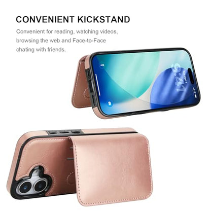 KIHUWEY Compatible with iPhone 17 Wallet Case Credit Card Holder, Premium Leather Kickstand Flip Hidden Magnetic Clasp Durable Shockproof Protective Cover for iPhone 17 6.3 inch (Rose Gold) - color: Rose Gold