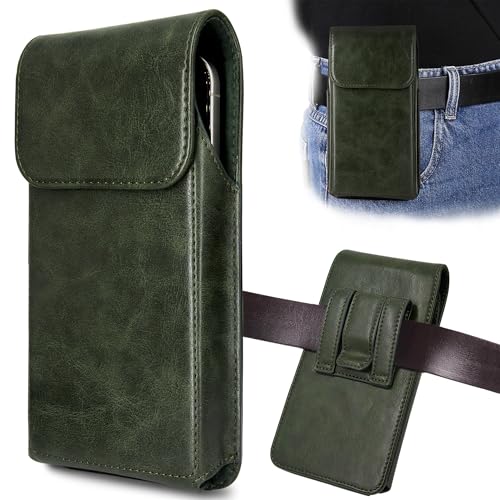 Holster for iPhone 17 Pro Max 16 Pro Max 15 Pro Max 14 Pro Max 13 Pro Max 16 Plus 15 Plus 14 Plus, Premium Leather Pouch with Belt Clip Phone Holster Belt Case, Green -L - color: Green, size: Large