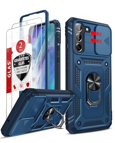 LeYi for S21-FE Phone Case: Galaxy S21 FE 5G Case with S21FE Screen Protector Tempered Glass X 2, Rotatable Ring Kickstand & Camera Cover, Full Body Protection for Samsung Galaxy S 21 FE Case, Blue - color: Blue, size: Galaxy S21 Fe (6.4'')