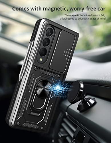 RKINC Case for Samsung Galaxy Z Fold 4 Case with Slide Camera Cover & Rotated Ring Kickstand Military Grade Shockproof with Magnetic Car Mount Holder Cover, Black - color: Black, size: Samsung Z Fold 4