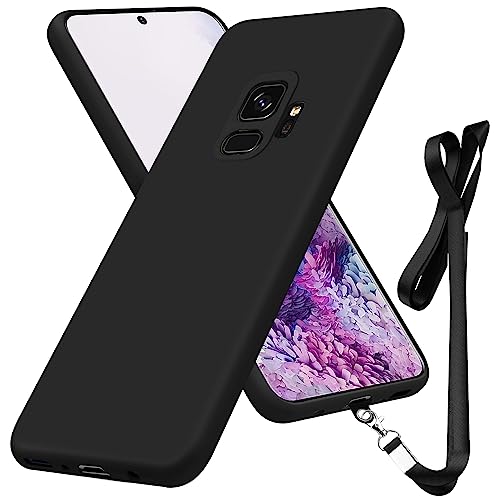 Compatible with Samsung Galaxy S9 Case 5.8 inch,Soft Touch Black | Liquid Silicone Full-Body Protective Case,Neck Lanyard Strap,Non-Yellowing Dropproof Protective Cover Thin,Black(1-71) - color: Black