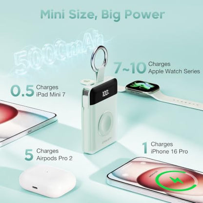 5000mAh Portable Charger w/Display,20W Power Bank&iWatch Charger - color: Green, size: 5000mAh
